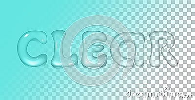 Vector realistic water font on transparent background. Lettering Clear Vector Illustration